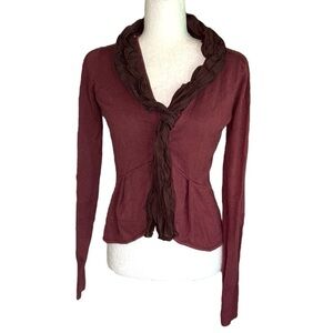 Anthropologie Knitted Dove Brown Scarf Collar Button Crop Peplum Knit Cardigan S